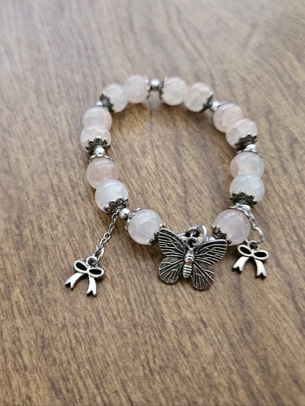 Butterfly Pink Beaded Bracelet
